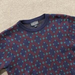 Lands End Sweater Ladies Small Blue Red Argyle Nordic Fair Isle 100% Wool